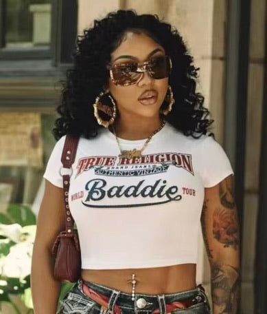 Women's "Baddie Tour" Graphic - Baby Tee White
