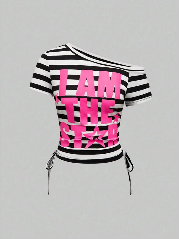 "I Am The Star" One-Shoulder Striped - Crop Top