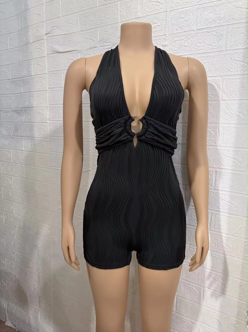 Midnight Muse Plisse Halter - Romper