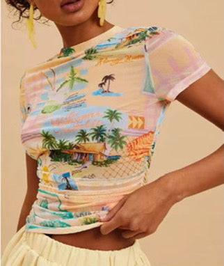 Tropical Print Mesh - Baby Tee