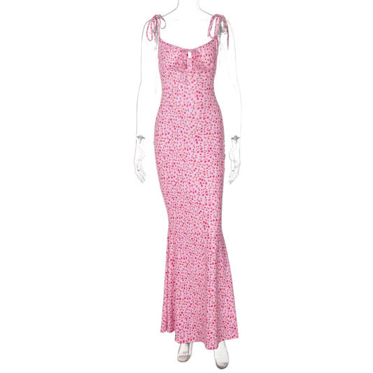 Women's Floral Tie-Shoulder Mermaid- Maxi Dress